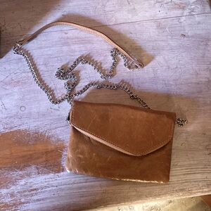 HOBO 100% genuine camel colored leather crossbody clutch wallet purse